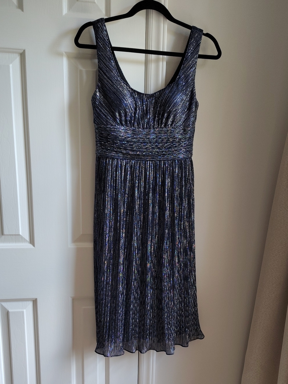Joseph Ribkoff Shimmery Navy Pleated Sleeveless Dress